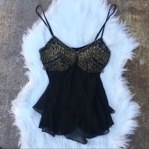 NWT Sue Wong Embellished Layered Black Top